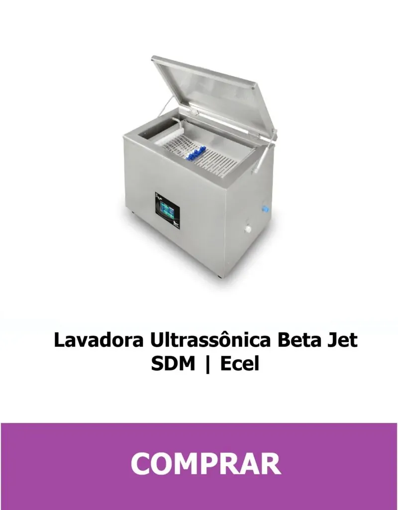 Lavadora ultrassônica Beta Jet SDM da Ecel com tampa aberta mostrando compartimento interno para limpeza de instrumentos da CME