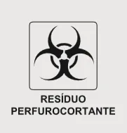 Símbolo de perfurocortantes indicando risco biológico em resíduos hospitalares e descarte de materiais perigosos